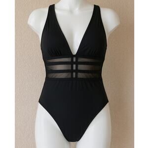 La Blanca Island Goddess Over the Shoulder 1 Piece Swimsuit Mesh Size 6